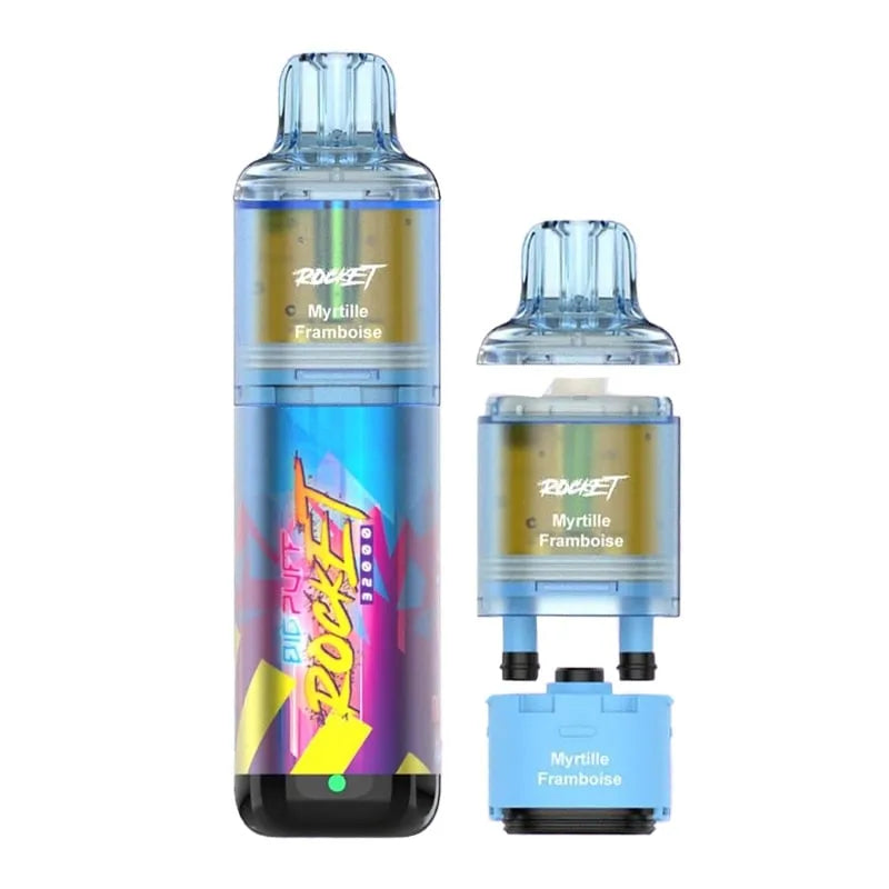 Big Puff Rocket 32000 Myrtille et Framboise â Puff rechargeable 32000 puffs avec pods et e-liquides 20 mg