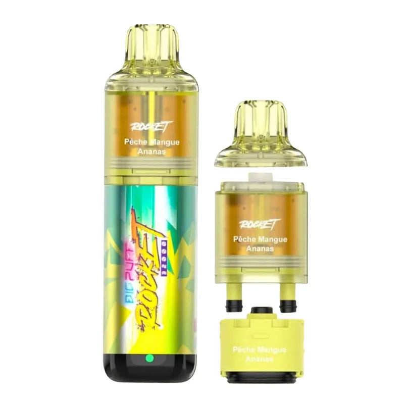 Big Puff Rocket 32000 Pêche, Mangue & Ananas – Puff rechargeable 32000 puffs, saveur tropicale fruitée et rafraîchissante
