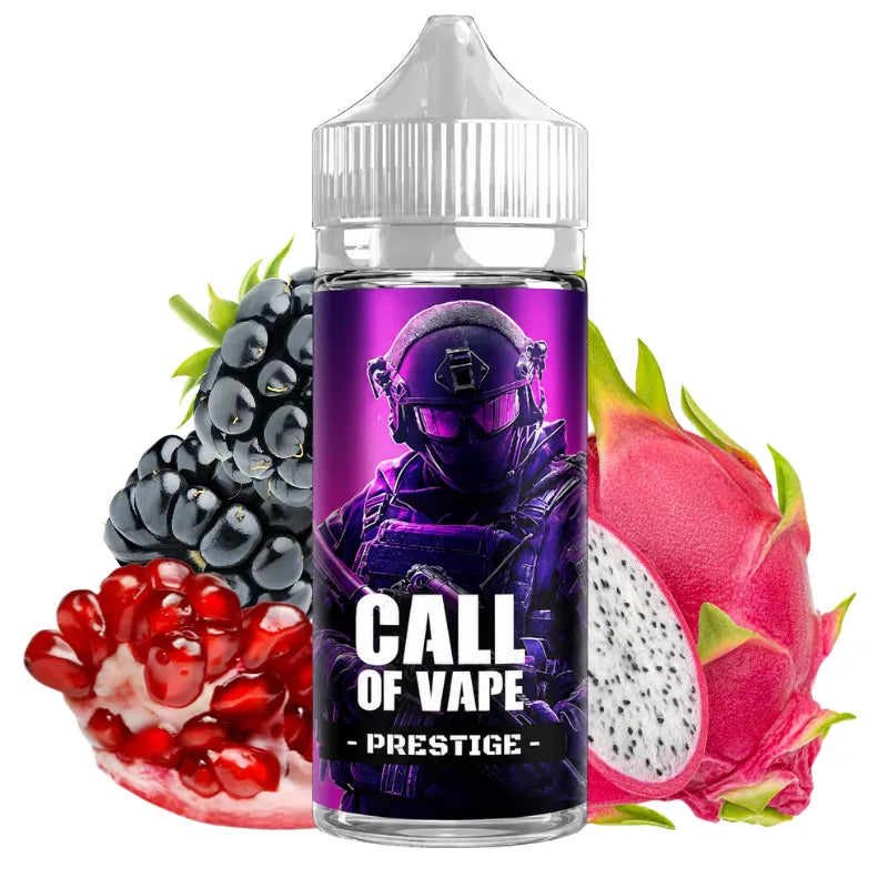 E-liquide Call Of Vape Prestige 100ml saveur mûre, grenade et fruit du dragon pour cigarette électronique avec fraîcheur intense et ratio PG VG 30 70