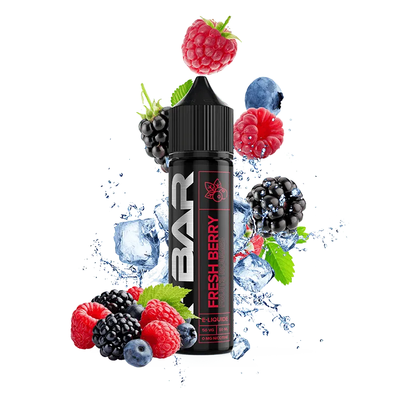 Flacon de e-liquide Fresh Berry 50 ml X-Bar, saveur fruits rouges frais et sucrés, base 50/50 PG/VG, fabrication française.