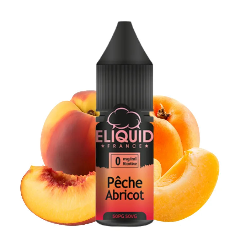 E-liquide Pêche Abricot 10 ml Eliquid France – duo fruité pêche et abricot, base 50/50 PG/VG, fabrication française.