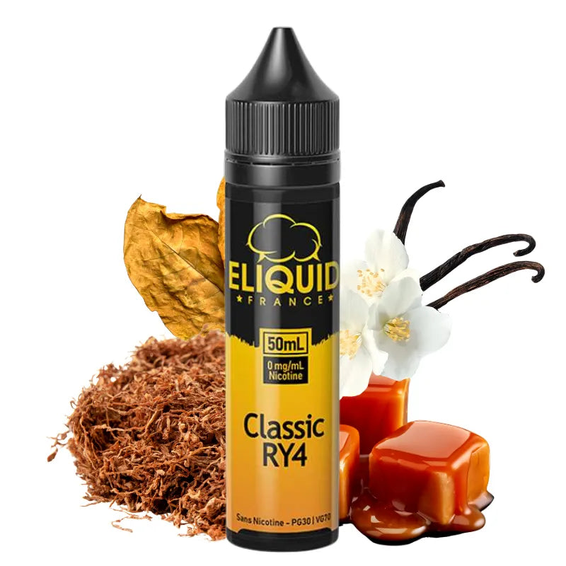 E-liquide Classic RY4 50 ml Eliquid France – saveur tabac blond, vanille et caramel, base 50/50 PG/VG.