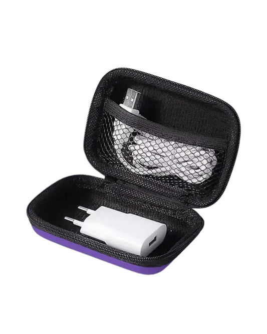 Housse de transport vape mini ouverte avec rangement pour pod, câble USB, chargeur et accessoires de vape