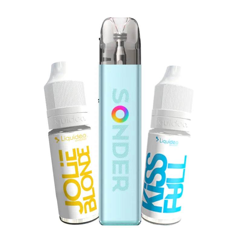 Pack Débutant GeekVape Sonder Q2 avec e-liquides Jolie Blonde tabac blond et Kiss Full menthol en 6 mg