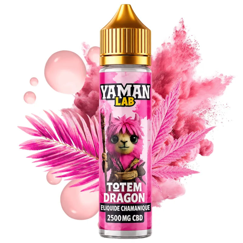 E-liquide CBD Totem Dragon 2500mg par Yaman Lab avec design rose et saveur premium pour cigarette électronique