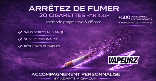 Méthode Vapeurz pour arrêter de fumer 20 cigarettes par jour avec accompagnement personnalisé, sans stress ni manque, résultats durables