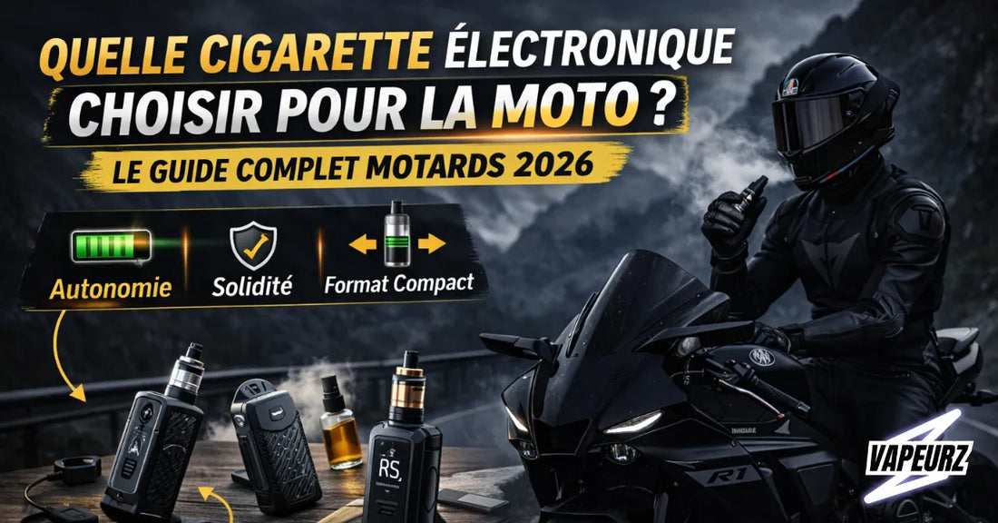 Cigarette électronique pour moto – motard sur sportbike en montagne