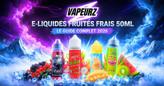 E-liquides fruités frais 50ml Vapeurz avec saveurs glacées fruits rouges, mangue et fruit du dragon