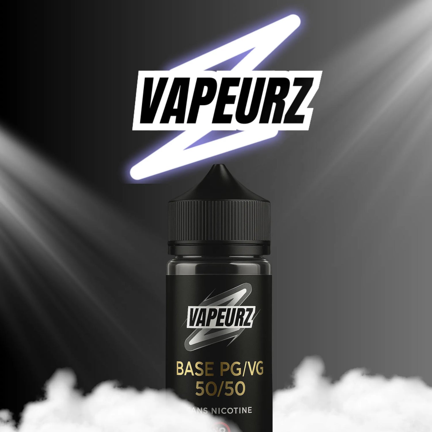 Bases neutres PG/VG e-liquide sans nicotine VAPEURZ – flacon noir premium pour DIY, éclairage stylisé, fond vapeur