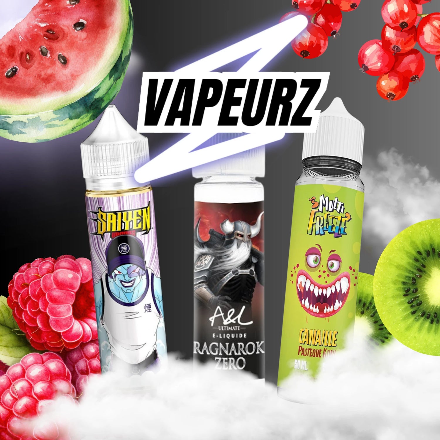 E-liquides fruités 50ml à booster aux saveurs Fruits Rouges, Exotiques, Doux ou Acidulés, idéal pour une vape gourmande et parfumée