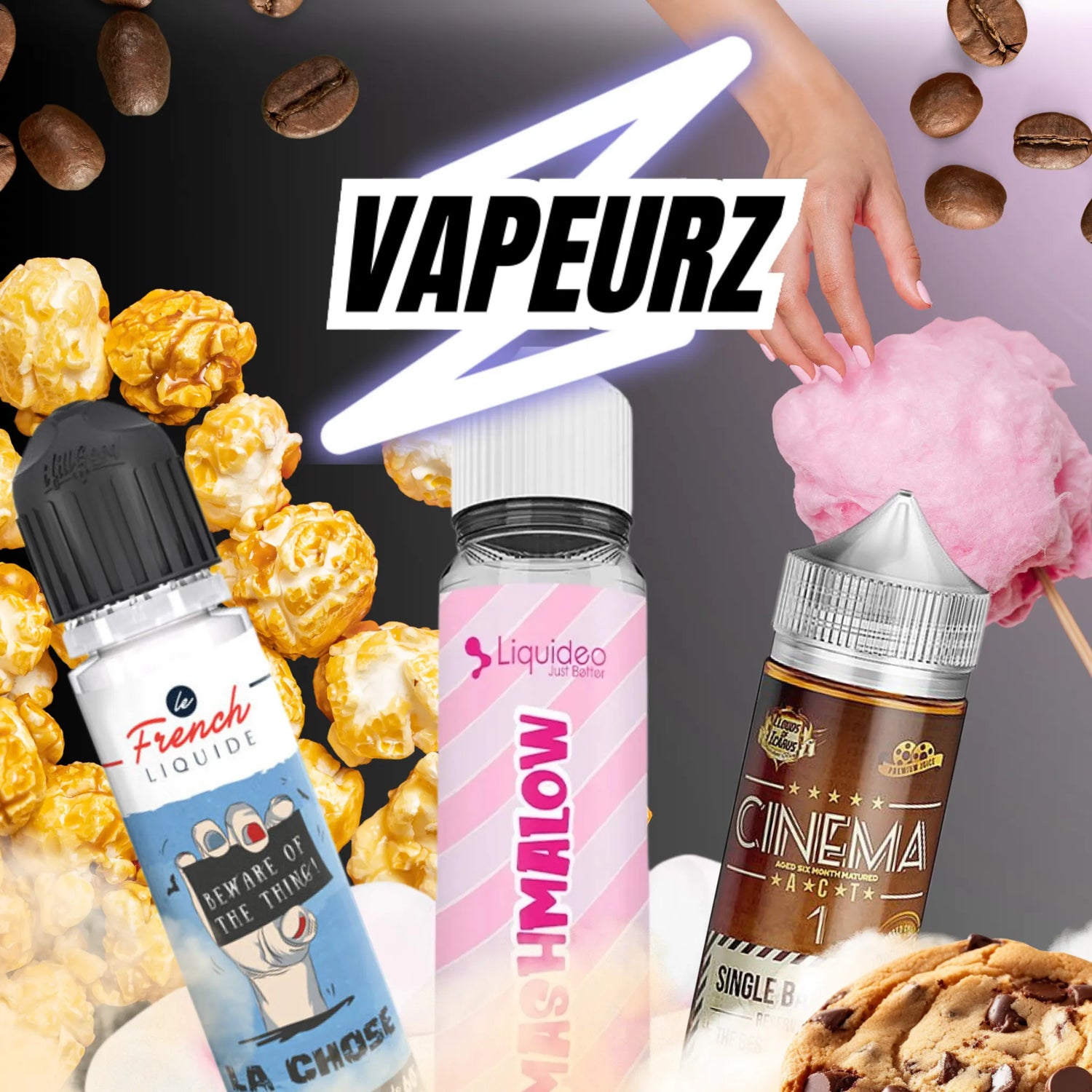 E-liquides gourmands 50ml et plus – saveurs pop-corn, noisette, caramel, barbe à papa à booster en nicotine pour cigarette électroniquee vapotage premium