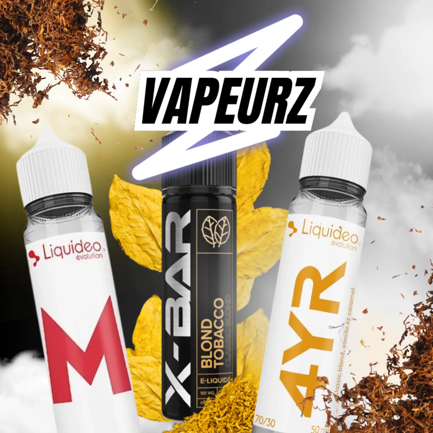 E-liquides classics tabac 50ml à booster aux saveurs blond, brun, gourmand et mentholé, offrant une vape riche et fidèle au goût du tabac