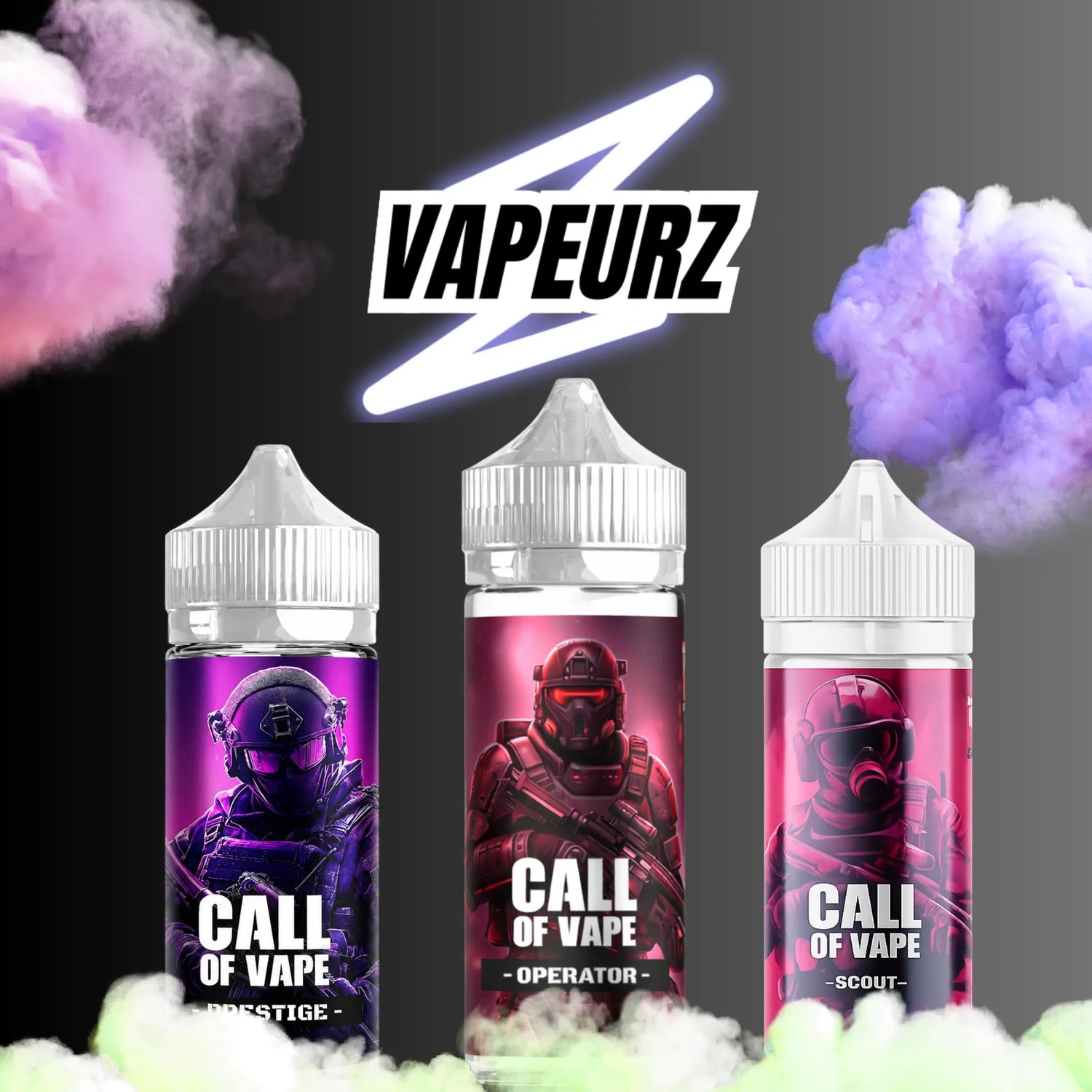 Collection Call Of Vape 100ml par Cloud Vapor avec les e-liquides Prestige, Operator et Scout disponibles sur Vapeurz