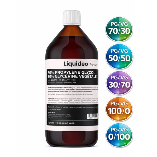 Base neutre e-liquide Liquideo Factory PG VG pour DIY cigarette électronique disponible en ratios 70/30 50/50 30/70 100/0 et 0/100
