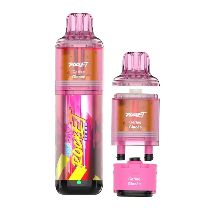 Big Puff Rocket 32000 Cerise Glacée – Puff rechargeable 32000 puffs, saveur cerise sucrée et fraîcheur mentholée