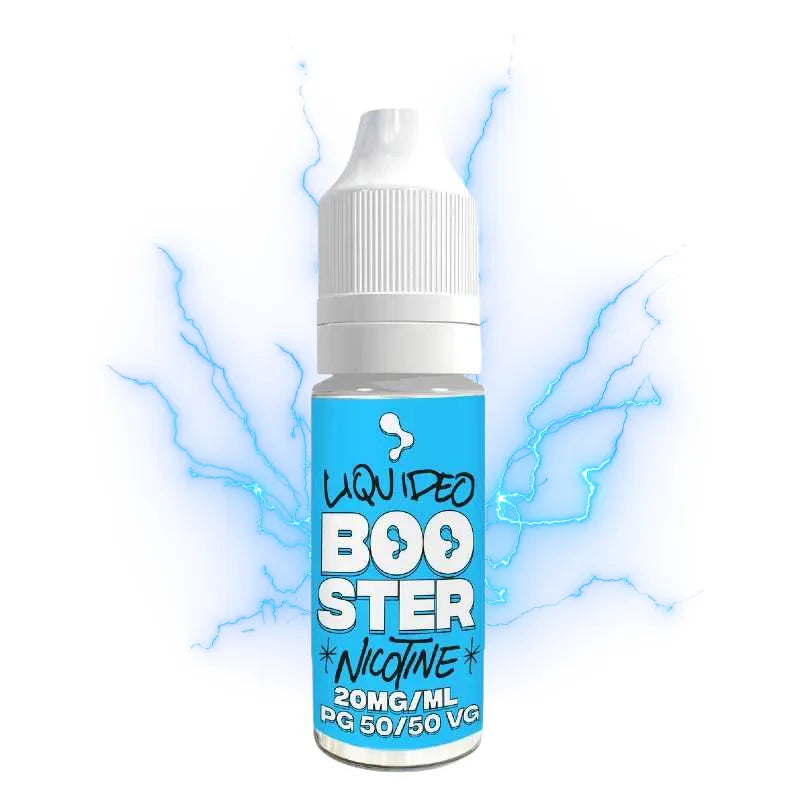 Flacon de booster de nicotine Liquideo 10 ml, 20 mg/ml, base 50/50 PG/VG, fabrication française, pour e-liquides et DIY.