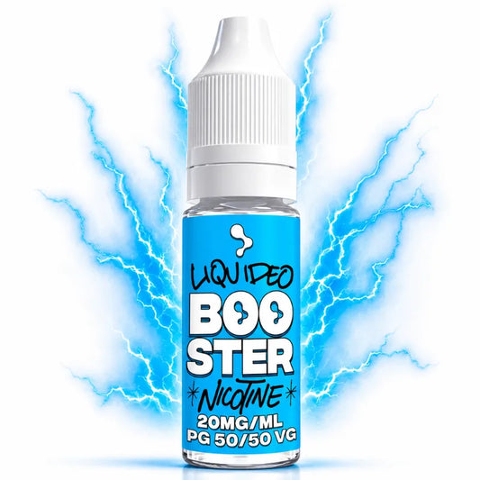 Flacon booster nicotine Liquideo 20 mg/ml en base 50 PG 50 VG pour cigarette électronique et e-liquides DIY.