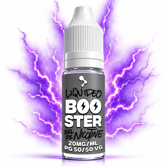 Flacon booster sel de nicotine Liquideo 20 mg/ml en base 50 PG 50 VG pour cigarette électronique.