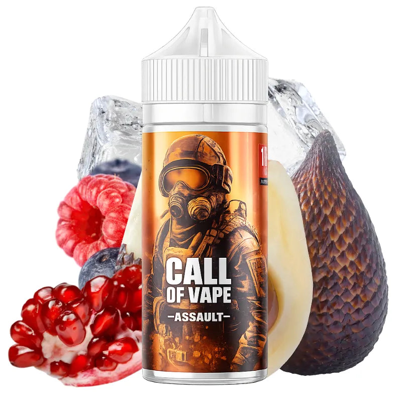 E-liquide Call Of Vape Assault 100ml saveur salak, grenade et framboise glacée pour cigarette électronique avec effet frais intense et ratio PG VG 30 70