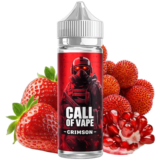 E-liquide Call Of Vape Crimson 100ml saveur fraise, grenade et arbouse pour cigarette électronique avec effet frais intense et ratio PG VG 30 70