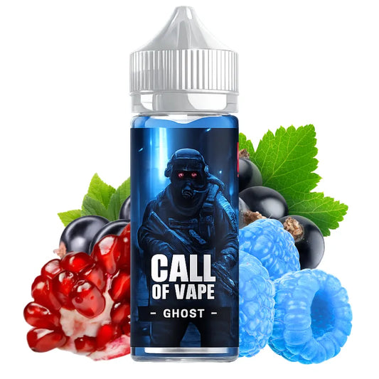 E-liquide Call Of Vape Ghost 100ml saveur cassis, grenade et framboise bleue glacée pour cigarette électronique avec effet frais intense et ratio PG VG 30 70
