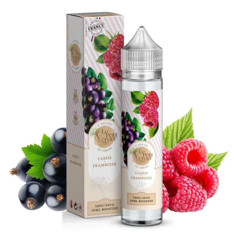 E-liquide Cassis Framboise 50 ml Le Petit Verger – saveur fruitée cassis et framboise, fabrication française par Savourea.