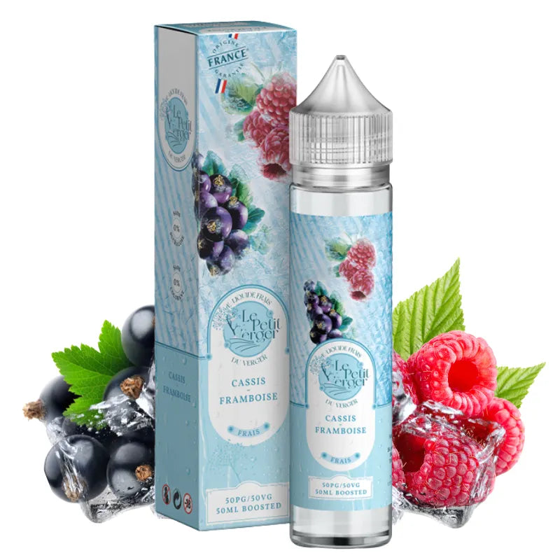 E-liquide Cassis Framboise Frais 50 ml Le Petit Verger – saveur fruitée et fraîche, cassis et framboise, fabrication française par Savourea.