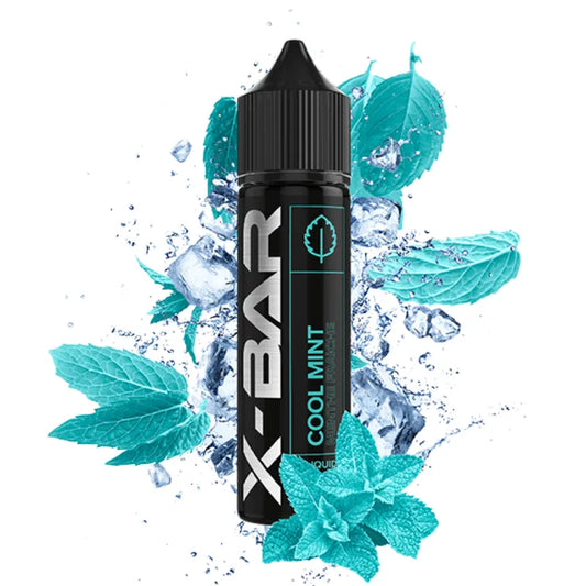 Flacon de e-liquide Cool Mint 50 ml X-Bar, saveur menthe glacée, base 50/50 PG/VG, fabrication française.