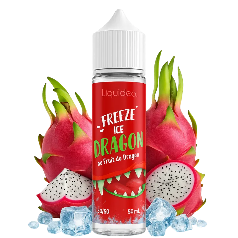 Flacon de e-liquide Freeze Dragon Liquideo 50 ml, saveur fruit du dragon avec une fraîcheur glaciale, fabriqué en France.