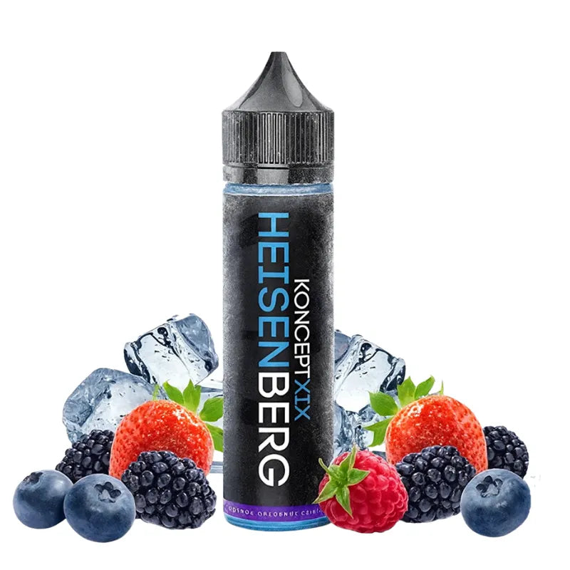 Flacon de e-liquide Heisenberg 50 ml Vampire Vape, saveur fruits et menthol, gamme Koncept XIX, base 30/70 PG/VG, fabrication au Royaume-Uni.