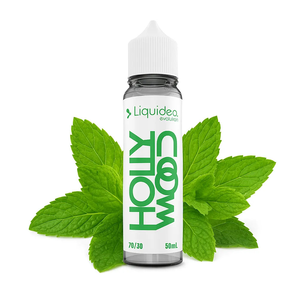 Flacon de e-liquide Hollywood Liquideo 50 ml, saveur chewing-gum chlorophylle, base 50/50, fabrication française.