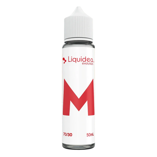 Flacon de e-liquide Le M Liquideo 50 ml, saveur tabac sec légèrement sucré, base 70/30, gamme Evolution Classico, fabriqué en France.