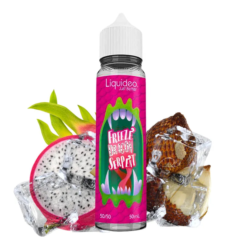 Bouteille d’e-liquide Freeze Dragon Serpent 50ML Liquideo – saveurs fruit du dragon et serpent glacé