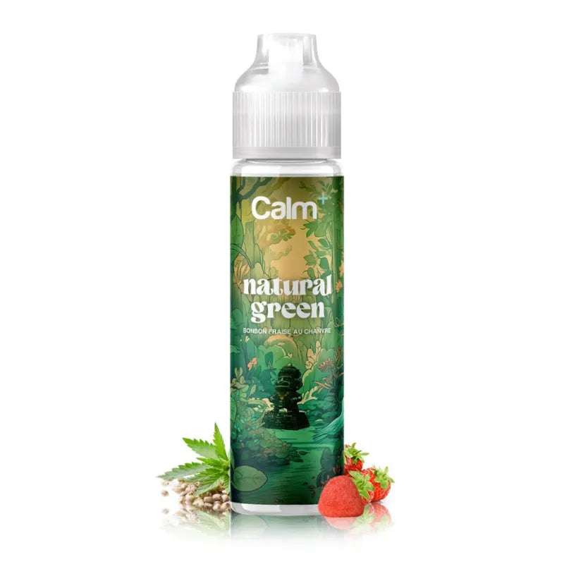 E-liquide Natural Green 50ml Calm+ CBD fraise bonbon et chanvre 250 mg fabriqué en France
