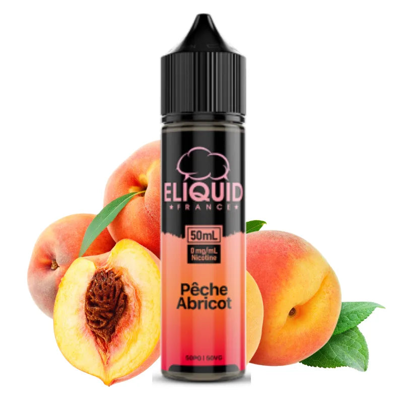 E-liquide Pêche Abricot 50 ml Eliquid France – saveur fruitée pêche et abricot, fabrication française, gamme Originals.