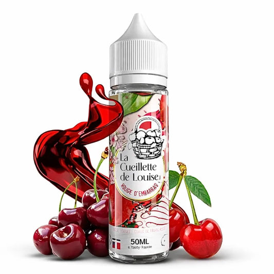 E-liquide Rouge d’Embarras 50ml La Cueillette de Louise par E.Tasty, saveur cerise et fruits rouges, flacon avec cerises fraîches
