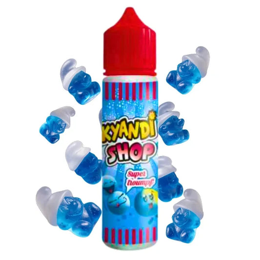 Flacon E-liquide Super Troumpf 50ml gamme Kyandi Shop par Airomania saveur bonbon bleu acidulé 40PG 60VG sans nicotine
