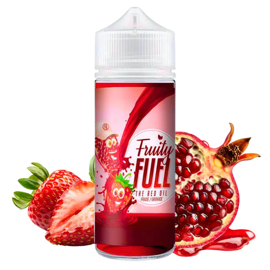 Flacon E-liquide The Red Oil 100ml Fruity Fuel fraise grenade 30PG 70VG prêt à booster fabrication française