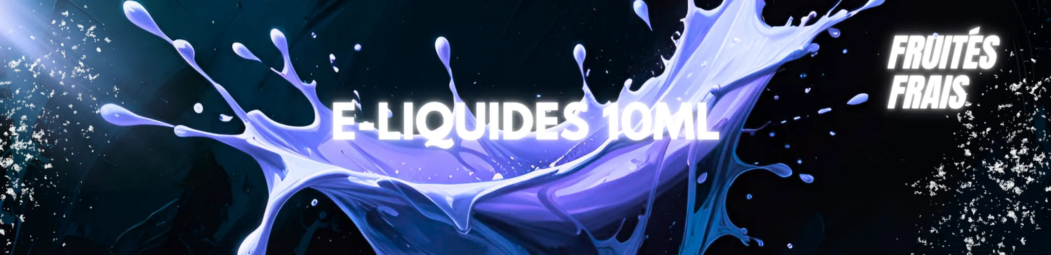 Éclaboussure bleutée évoquant la fraîcheur des e-liquides fruités 10ml de Vapeurz, spécialiste de la vape fruitée et rafraîchissante.