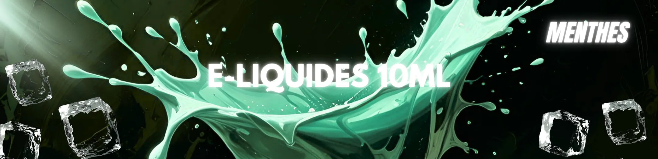 Éclaboussure verte glacée représentant les e-liquides menthes 10ml de Vapeurz, aux saveurs fraîches, mentholées et rafraîchissantes pour une vape intense et vivifiante.