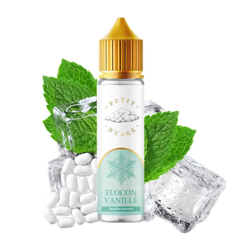 E-liquide Flocon Vanillé 50 ml Petit Nuage – saveur menthe fraîche et vanille, base 50/50 PG/VG, fabrication française.