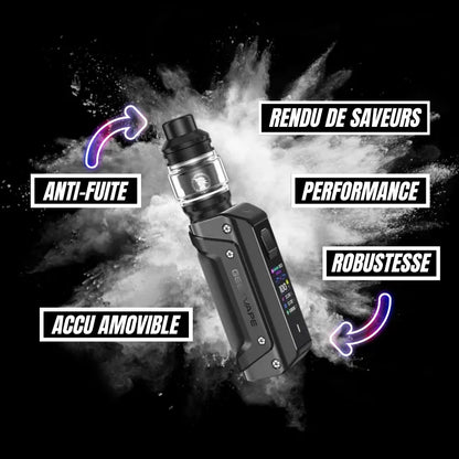 GeekVape Aegis Solo 3 – Kit 100W, accu 18650, clearomiseur Zeus 5.5 ml, résistances Z Series, recharge USB-C.
