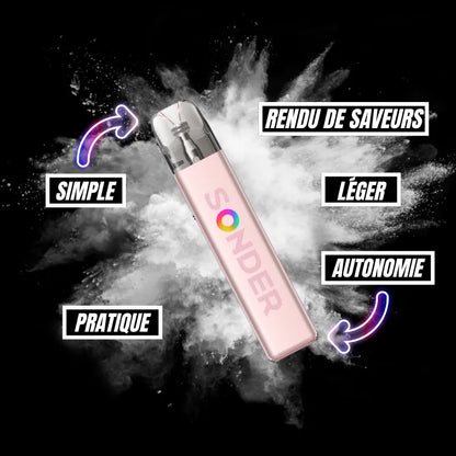 Kit pod Sonder Q2 GeekVape, Fizzy Purple, batterie 1350 mAh, puissance 30 W, airflow réglable, cartouche Q Pod 3 ml, design RGB moderne, vape saveur intense.