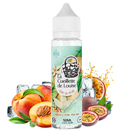 E-liquide Teint de Pêche 50ml La Cueillette de Louise saveur pêche fruits de la passion frais pour cigarette électronique