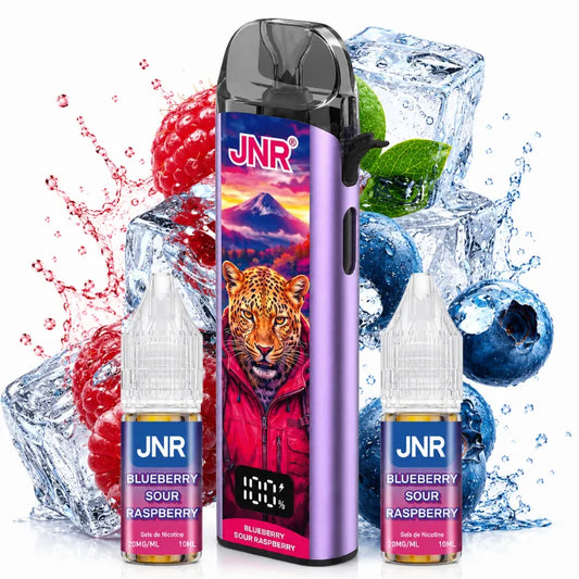 Puff JNR JPUFF 47K Blueberry Sour Raspberry, cigarette électronique jetable rechargeable jusqu'à 47 000 bouffées, saveur myrtille et framboise acidulée avec une fraîcheur intense.